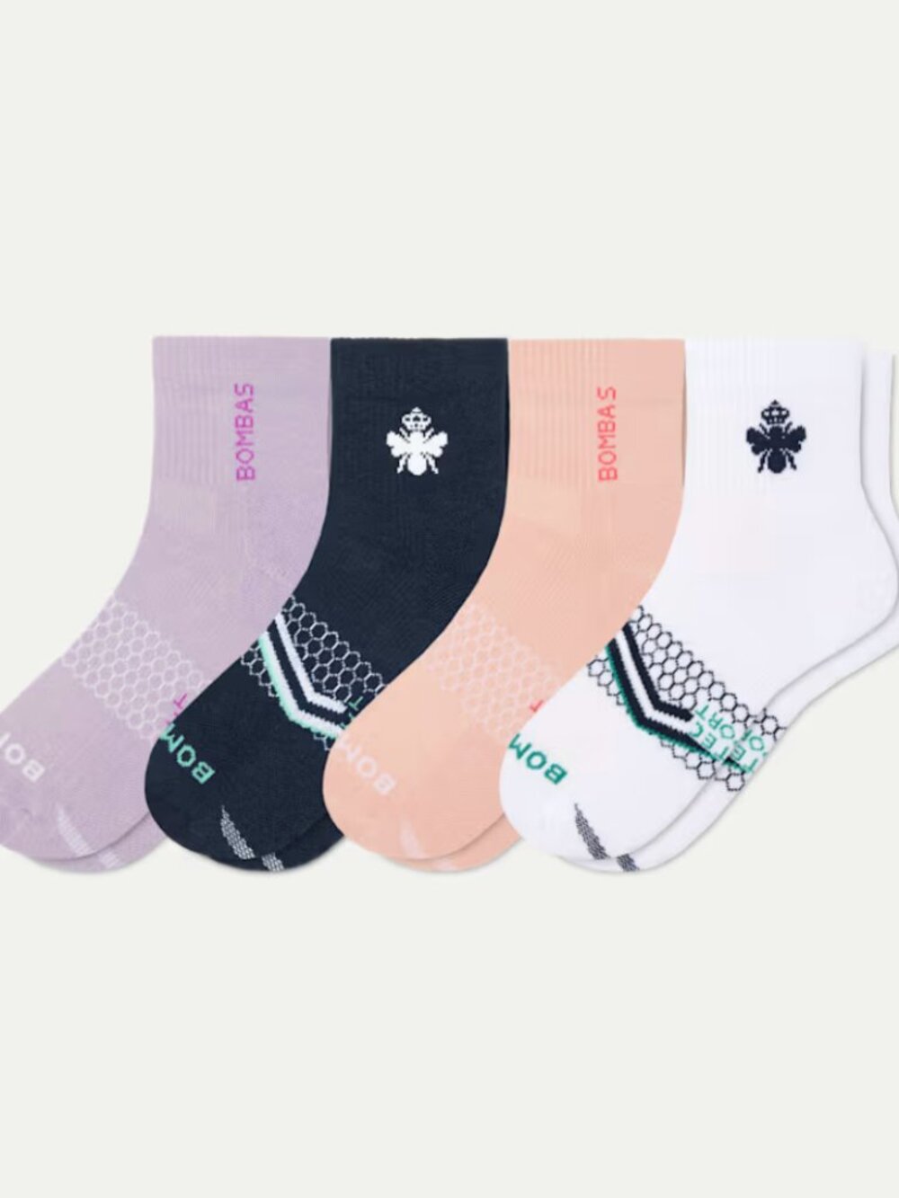 Bombas Women's All Sport Quarter Sock 4-Pack — Navy, Lavender, Peach, White